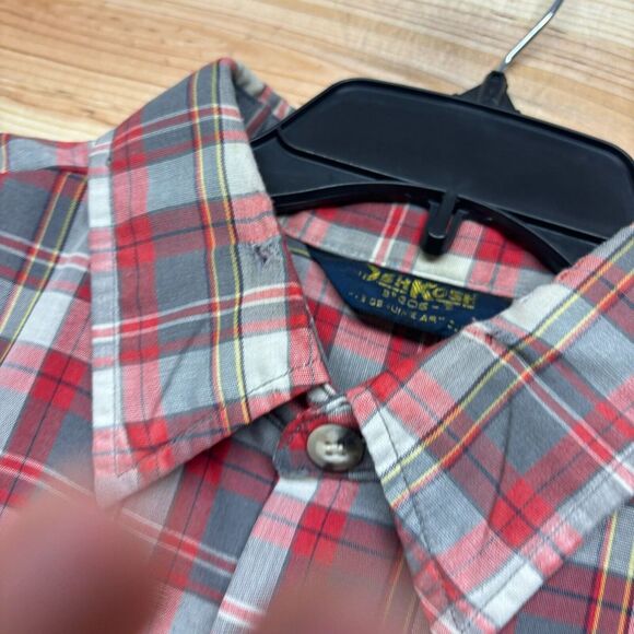VINTAGE OshKosh Bgosh Shirt Large Gray Red Short Sleeve Button Up Work Wear - Picture 7 of 16